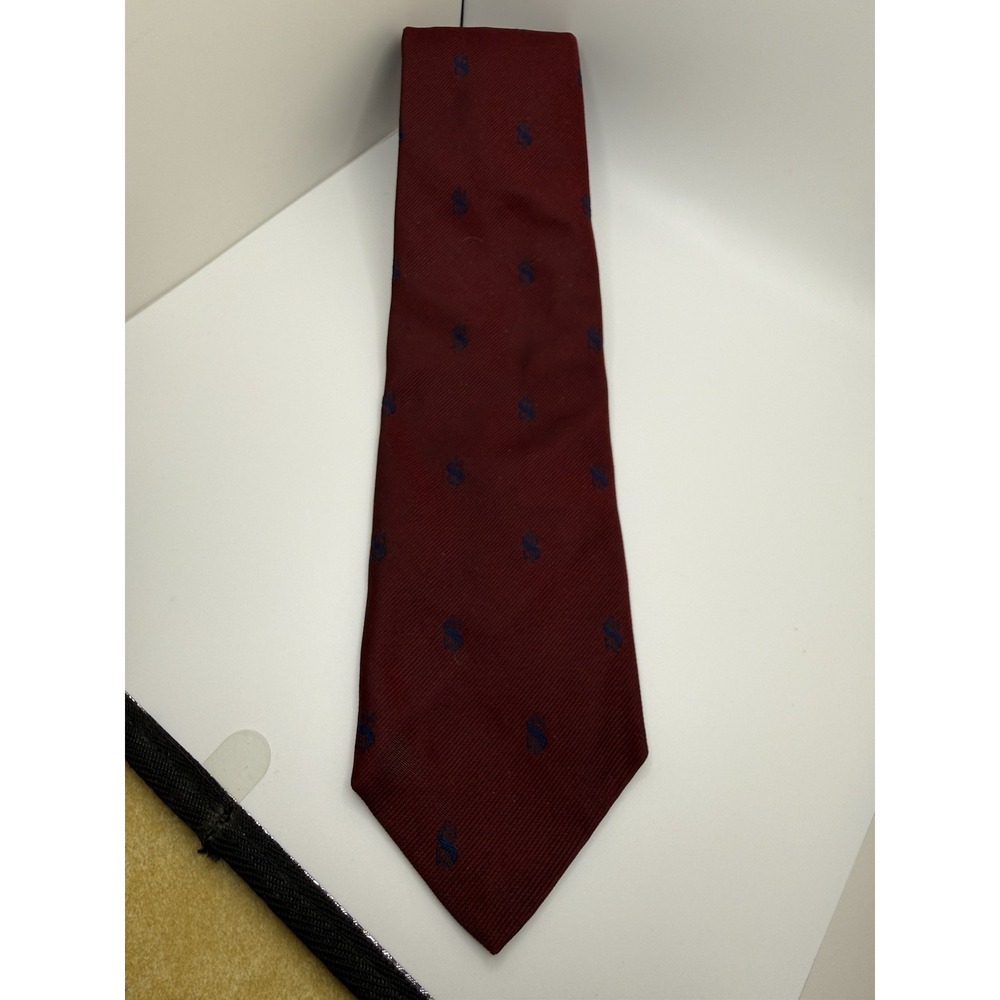 Robert Talbott Pebble Beach Silk Tie Burgundy Blue Monogram USA Classic